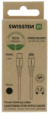 Productafbeelding van Swissten datakabel USB-C/Lightning, zwart, 1,2 meter (milieuvriendelijke verpakking)