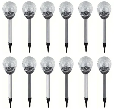 Produktbild von 12x Edelstahl LED Solar Gartenleuchte Kugel mit Crackle-Licht Solarlampe Solarleuchte Deko Garten Leuchte Weiß Lampe