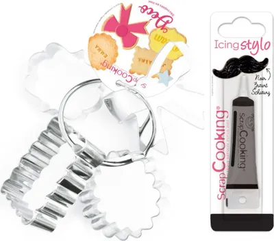Produktbild von 4 Ausstechformen Dekoration + Icing schwarzen Stift
