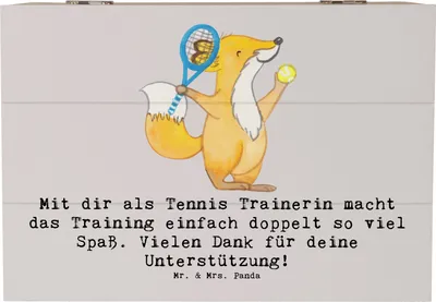 Produktbild von Mr. & Mrs. Panda Geschenkbox Tennis Trainerin Spaß 22 x 15 cm - Grau Pastell - Geschenk, Freude, schatztruhe, Tenniscoach, Abenteuer, persönliche Weiterentwicklung, Box