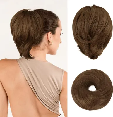 Immagine prodotto di BARSDAR Parrucchino estensioni dei capelli sintetici coda di cavallo Topknot 20cm marrone dorato
