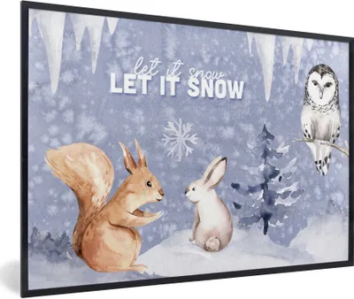 Produktbild von MuchoWow® Gerahmtes Poster Winter - Schnee - Eichhörnchen 90x60 cm - Poster mit Schwarzem Bilderrahmen Wandposter Rahmen Foto Bilder - Fotorahmen - Foto-Plakat