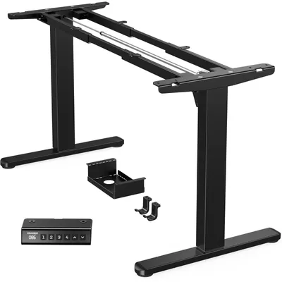 Image de Bureau réglable en hauteur, électrique, noir, capacité de charge de 100 kg, en métal