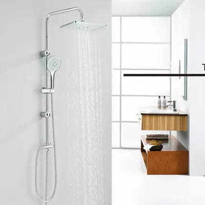 Produktbild von Duschset Badezimmer - Regendusche mit Mischbatterie - Wandmontage - Einhebelmischer - Warm- und Kaltwasser - Kopfbrause + Handbrause - Chrom