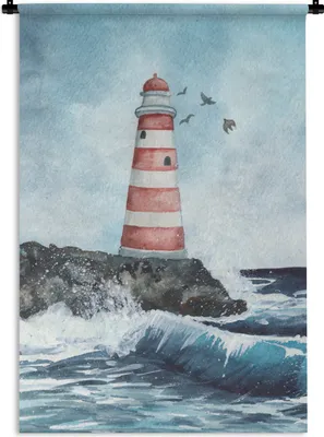 Produktbild von MuchoWow® Wandteppich Wandbehang Leuchtturm - Golf - Meer 60x90 cm Tapisserie Dekoration Wandtuch - Foto-Teppich - Abwaschbar