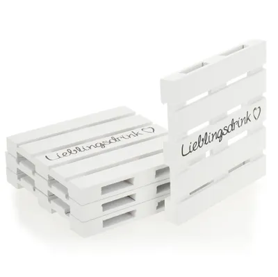 Produktbild von com-four® 4x Untersetzer aus Holz - Mini Paletten mit Schriftzug "Lieblingsdrink" als Untersetzer für Getränke - Holzuntersetzer - Küchen- und Barzubehör