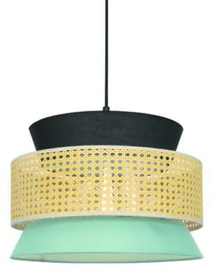Zdjęcie produktu dla Lampa wisząca ACA 1xE27 NISYROS, czarna, tkanina + rattan, średnica 40 x wysokość 150 cm, TF20841P