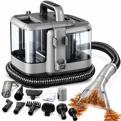 Obrázek produktu pro Čistič koberců s parní funkcí, 1800 W - nádrž na vodu 2 litry - šedá barva - odstraňovač skvrn pro pohovky a automobily