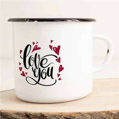 Produktbild von Huuraa Emaille Tasse Love you Geschenk Kaffeebecher Vintage 300ml Love you Präsent