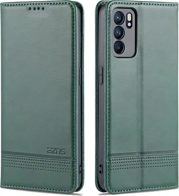 Produktbild von OPPO Reno6 5G Leder Hülle, Klapphüllen Brieftasche Magnetverschluss Ständer Schutzhülle für OPPO Reno6 5G Grün