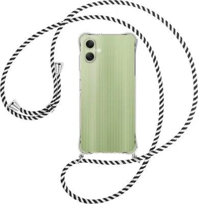 Produktbild von Handykette Backcover-Schutzhülle mit Band (Metall silberfarben) für Samsung Galaxy A06 4G - schwarz/weiß gestreift
