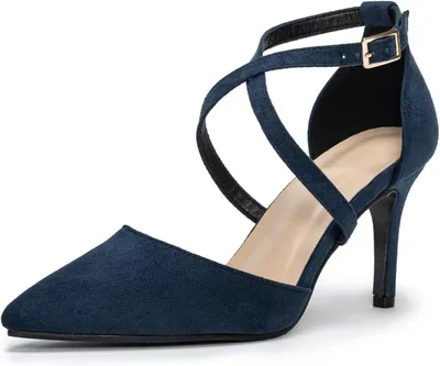Productafbeelding van Dames pump met naaldhak van 8 cm, verstelbare enkelband, suède blauw, maat 37 EU