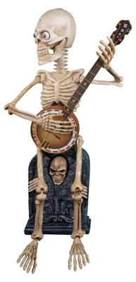 Produktbild von Halloweenfigur Skelett mit Banjo 90cm animiert mit Sound, Licht und Bewegung