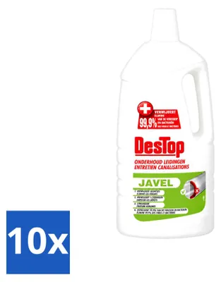 Produktbild von 10 x DesTop Abflussreiniger 4-in-1 mit Chlor und Zitronenduft 1,5 l - Vorteilspackung - 10 Stücke