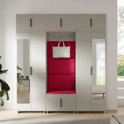 Produktbild von Garderoben-Set Napoli Version 2:Kleiderschrank mit Polsterpaneelen, Schuhschrank, Hängeschrank für Flur und Eingangsbereich (Cashmere/Trinity 24)