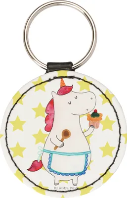 Produktbild von Mr. & Mrs. Panda Schlüsselanhänger Einhorn Küche - Weiß - Geschenk, Kuchen, Taschenanhänger, Einhörner, kleiner, Backen, Muffin, Unicorn, anhänger schlüssel, Torte, mini