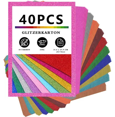 Produktbild von Glitzerpapier - 230 g/m² - Zum Basteln - 40 Blatt A4 Bunt