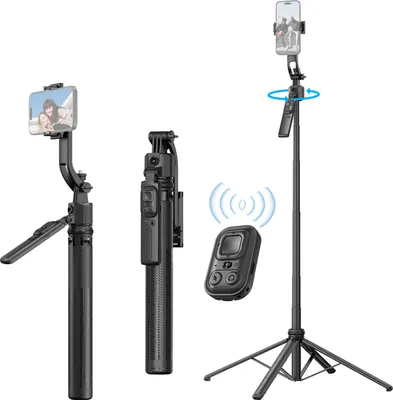 Produktbild von AI-Gesichtsverfolgung, Telefon-Selfie-Stick-Stativ, 360¡ã drehbar, Gestensteuerung, 4-Bein-Ausziehfunktion, max. 163,5 cm/64,3 Zoll, Quadrapod mit 1/4-Zoll-Schraube, abnehmbarer Telefonhalter, Fernausloeser, Telefonstativ fuer Vlog-Selfie, Live-Streaming, Gruppenfoto-Video