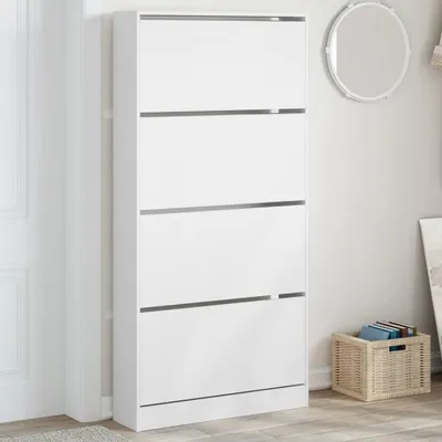 Produktbild von "2026 Promotion" Schuhschrank, moderner Schuhkommode, mit 4 Klappen, Weiß 80x21x163,5 cm - Schuhregale CC11973