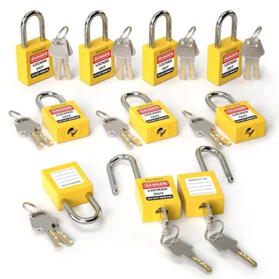 Obrázek produktu pro Bezpečnostní zámek pro systém lockout/tagout, průměr 38 mm, žlutá barva, 10 kusů