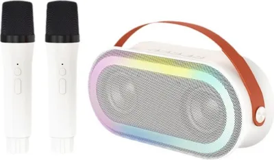 Produktbild von Mini-BT-Karaoke-Maschine, Karaoke-Lautsprecher mit kabellosen Mikrofonen, umwerfender Farblichteffekt fuer Erwachsene und Kinder, Heimparty