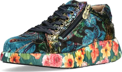 Produktbild von Laura Vita Damen Sneaker Slipper mit Blumenmuster und Plateausohle Nikito 04, Größe:38 EU, Farbe:Blau