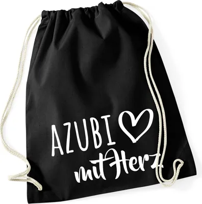 Produktbild von Huuraa Turnbeutel Azubi mit Herz 12 Liter Black Baumwolle Rucksack Geschenkidee