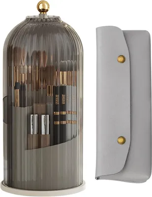Produktbild von Drehbarer Pinselhalter 360°, Organizer für Kosmetik und Make-up Pinsel, mit staubdichtem Deckel, schwarz