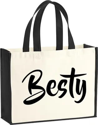 Produktbild von Huuraa Jutetasche Besty Bestie 21 Liter Black Jute und Baumwolle Einkaufstasche Geschenkidee