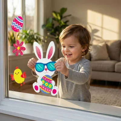 Produktbild von Osterfensteraufkleber – Glitzerhase – 43 x 30 cm, 1 Stück [57958B], KI-generiertes Bild