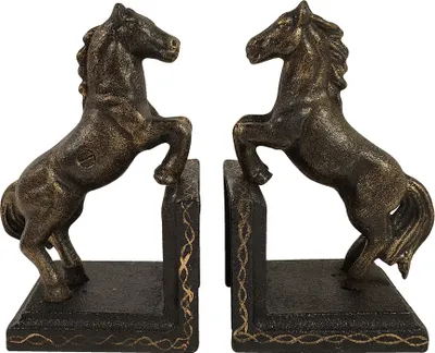 Produktbild von Buchstützen Pferd 2 Stück Buchständer Gusseisen Antik-Stil Paar Bronze-Optik