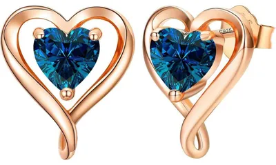 Immagine prodotto di Set di orecchini a cuore da donna, in argento 925 placcato oro rosa, con zirconi, ideali come regalo