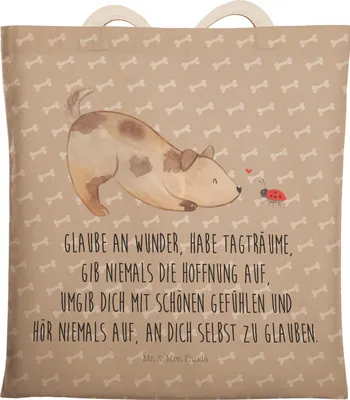 Produktbild von Mr. & Mrs. Panda Tote Bag Hund Marienkäfer - Hundeglück - Geschenk, Zuversichtlich, Sprüche, Tragetasche, Tasche, Stoffbeutel, Mischlingshund, Beutel, Mischlinghund