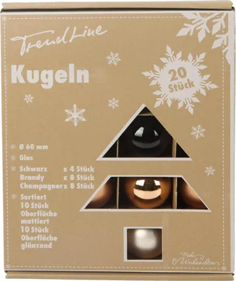 Produktbild von TrendLine Weihnachtskugeln aus Glas Ø 6 cm brandy-braun schwarz 20 Stück