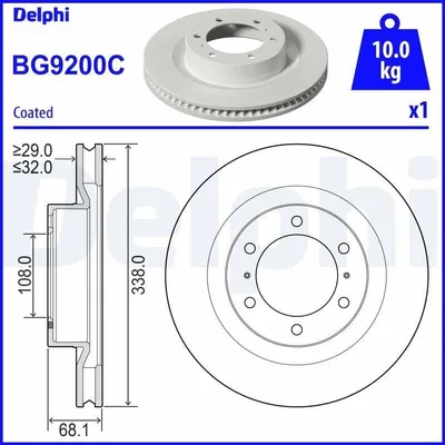 Produktbild von 2x DELPHI Bremsscheibe BG9200C für TOYOTA LAND CRUISER 150 (KDJ15_ GRJ15_)