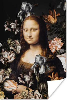 Produktbild von MuchoWow® Poster Mona Lisa - Leonardo da Vinci - Blumen 80x120 cm - Papierdruck