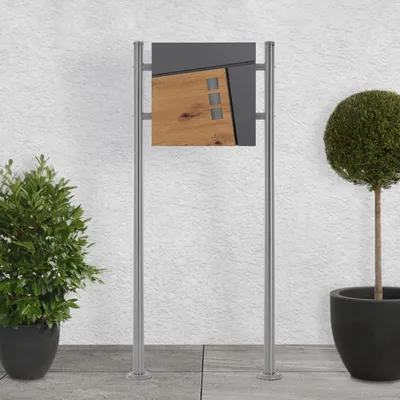 Produktbild von ML-Design Briefkasten mit Zeitungsfach, 37x36,5x11 cm, Anthrazit/Holzoptik, inkl. Ständer