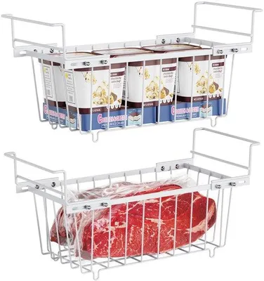 Productafbeelding van Ibenzoa® Vrieskist-organizer – 2 ophangbare vriesbakken met handgrepen, wit, verstelbaar van 40–46 cm, 40–46×21×18 cm, geschikt voor een vrieskist van 198 liter, max. 15 kg