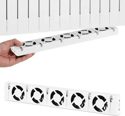 Obrázok produktu pre Peviasot, ventilátor na radiátor, 5 ventilátorov, sada, nastaviteľný termostat 0–60 °C, teplotný senzor, 47 cm, biela farba