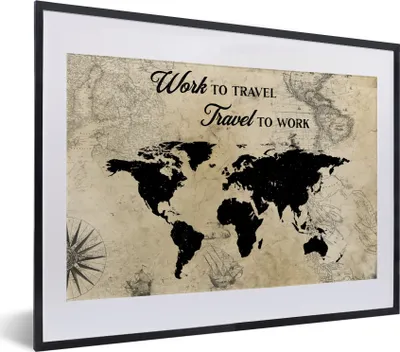 Produktbild von MuchoWow® Gerahmtes Poster Karte - Reisen - Zitat - Retro 40x30 cm - Poster mit Schwarzem Bilderrahmen Wandposter Rahmen Foto Bilder - Bilderrahmen - Poster im Rahmen