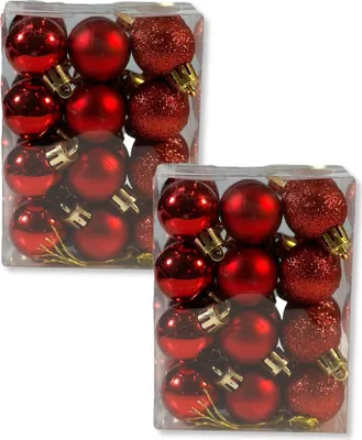 Produktbild von Kunststoff Weihnachtskugel rot 2 Sets - 48 Stück Ø 3cm Deko Kugel Christbaumschmuck Mix Matt Glänzend Glitzer