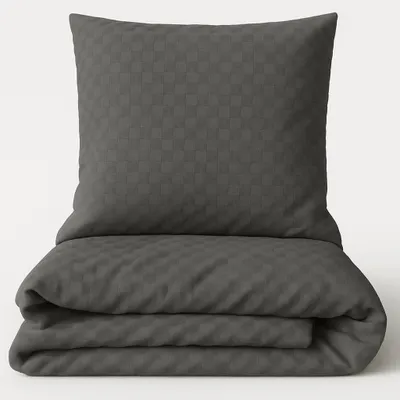 Produktbild von Bettwäsche 135x200 cm Baumwolle Set Renforce Grau Kariert weich Kissenbezug 80x80 cm mit Reißverschluss alle Jahreszeiten 4 Teilig