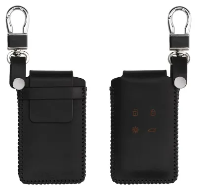 Produktbild von kwmobile Leder Autoschlüssel Hülle kompatibel mit Renault 4-Tasten Smartkey Autoschlüssel (nur Keyless Go) Schlüsselhülle - Schlüssel Tasche Schwarz