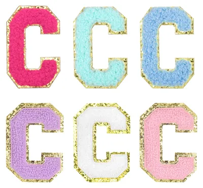 Chenille-Buchstaben-Patches, 6er-Set, 5,5 cm, selbstklebend, mehrfarbig, C
