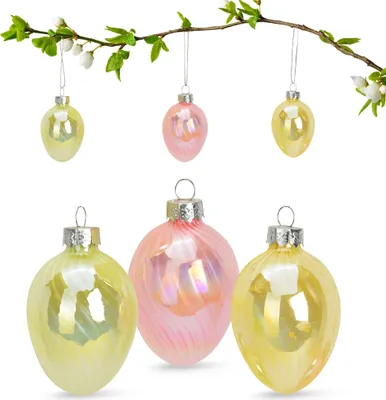 Produktbild von Glas-Ostereier Frühlingsschimmer, 199_Bitte wählen:6er Set - 4x6 cm, 200_Farbe:Glaseier - Gelb / Rosa / Grün