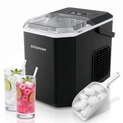 Zdjęcie produktu dla Kostkarka do lodu BERGMANN HI001 maszyna do kostek 120W zbiornik na wodę 1,3l 12kg/24h BLACK