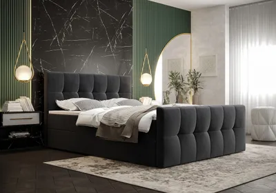 Zdjęcie produktu dla Łóżko z materacem sprężynowym i schowkiem ELIONE COMFORT - 200x200, jasny grafit