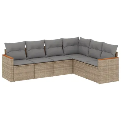 Produktbild von vidaXL 6-tlg. Garten-Sofagarnitur mit Kissen Beige Poly Rattan