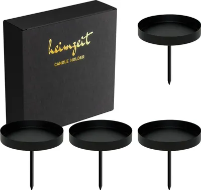 Produktbild von 4x Kerzenhalter Metall Schwarz Stumpenkerzen 80mm Kerzenstecker Adventskranz