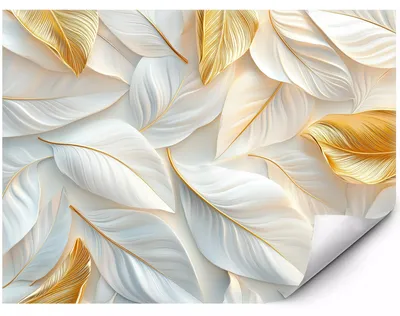 Produktbild von Selbstklebende Fototapete Glamouröse weiße und goldene Blätter für moderne Interieurs 300x210 cm
